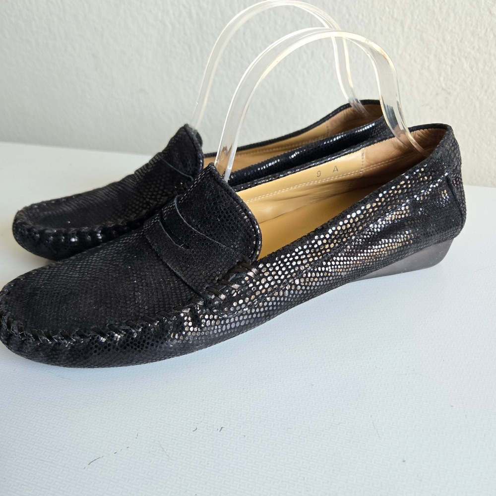 Vaneli Womens Black Metallic Textured Leather Driving Penny Loafers 9 Narrow